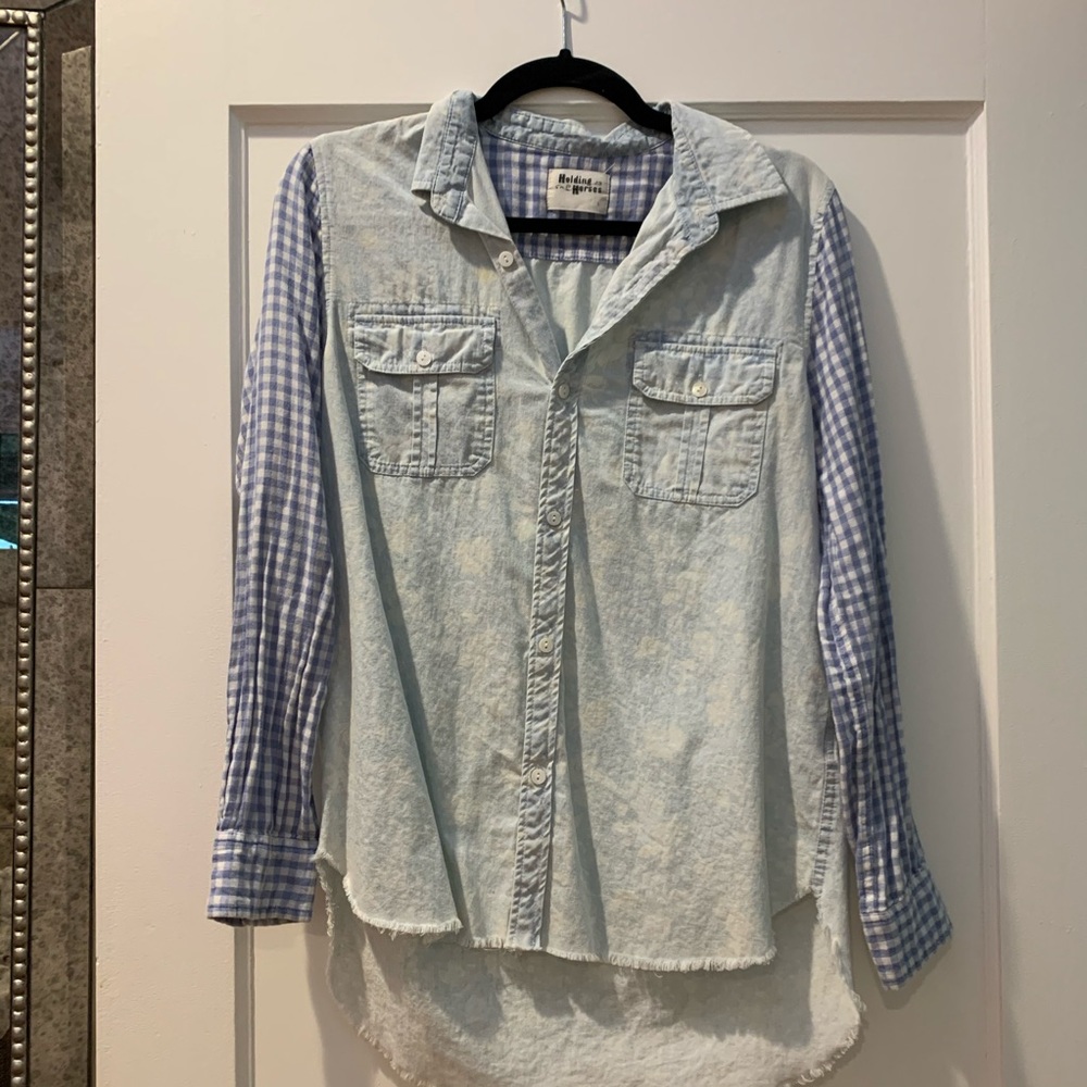 Denim and plaid button down shirt